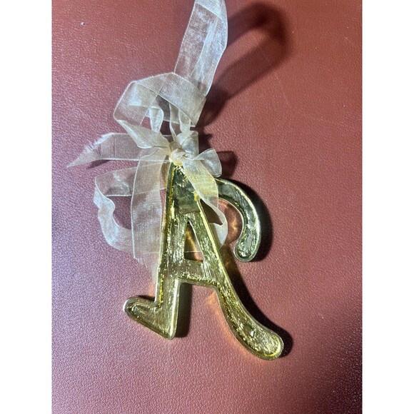 Bombay Company Vintage Amber Jeweled 'A' Letter Initial Christmas Gold Ornaments - Picture 2 of 3